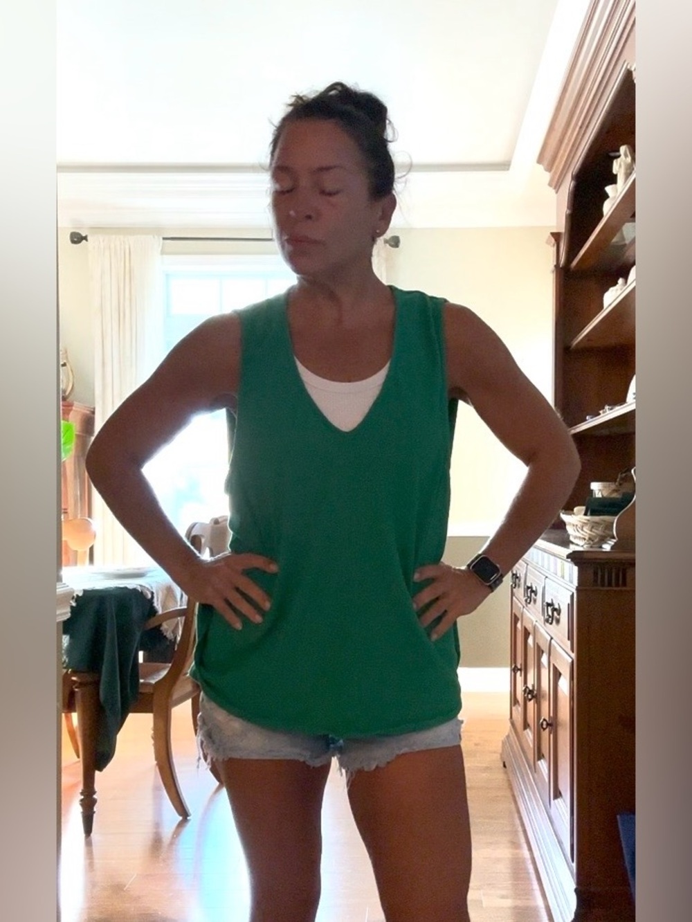 FREE PEOPLE BEACH Sleeveless V-Neck Green Women's Tank Top (small)